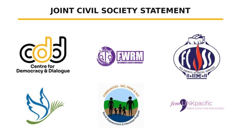 Logos of CDD, FWRM, FCOSS, Pacific Centre for Peacebuilding, SEEP and femLINKpacific