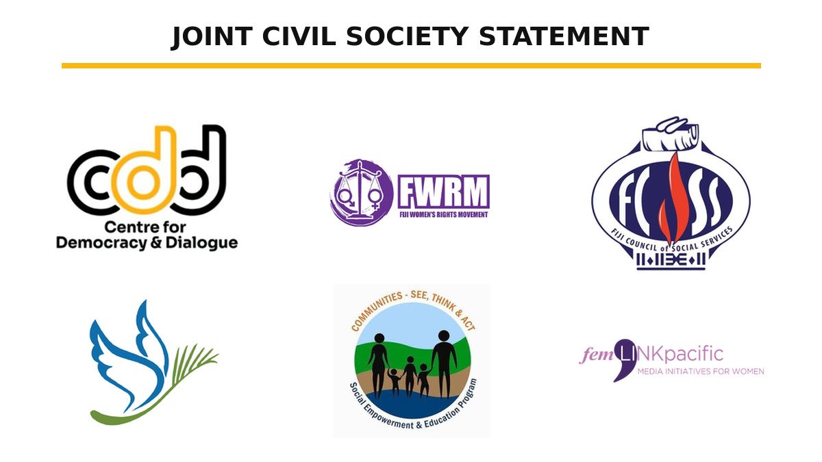Logos of CDD, FWRM, FCOSS, Pacific Centre for Peacebuilding, SEEP and femLINKpacific