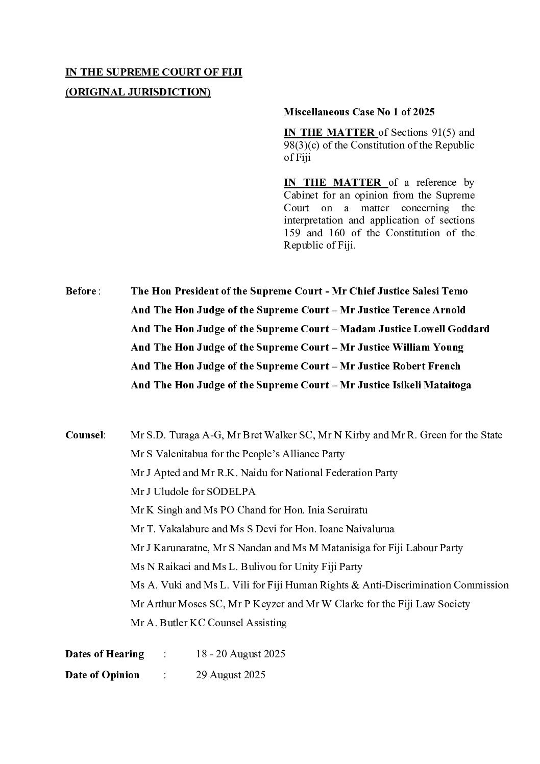 Supreme Court Opinion on the Constitutional Reference (29 August 2025)